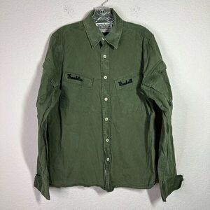 Franklin Marshall Mens Army Green Long Sleeve Shirt Button Down Multiple Pockets